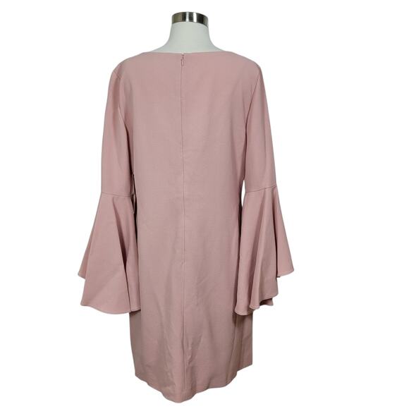 NWT Eliza J Blush Pink V-Neck 3/4 Bell Sleeve Crepe Shift Dress Size 12 - Picture 6 of 11